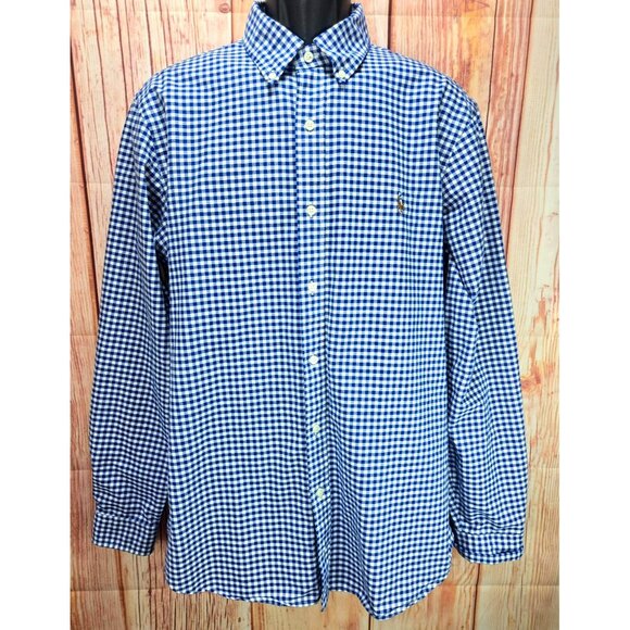 Polo Ralph Lauren Mens Classic Fit Blue Gingham LS Button-Down Shirt Large - Picture 1 of 8